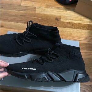 Balenciaga Men's Black Sneakers speed lace up recycled knit snickers